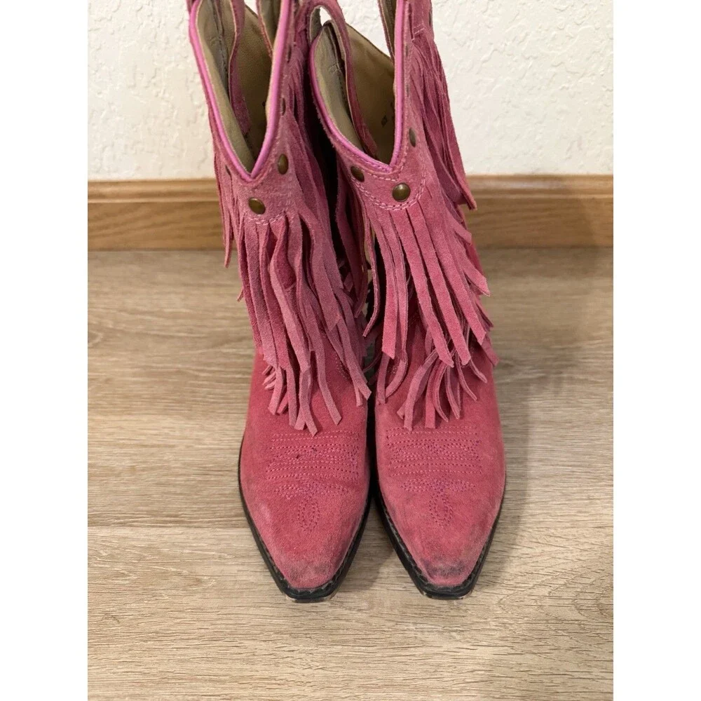 Girls Smoky Mountain Genuine Suede Pink Fringe Western Cowgirl Boots 1.5D